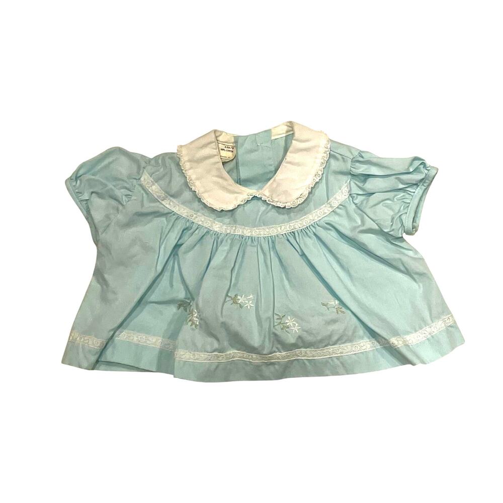 Vintage 60s Toddle Tyke Blue Baby Dress 0-3 Months